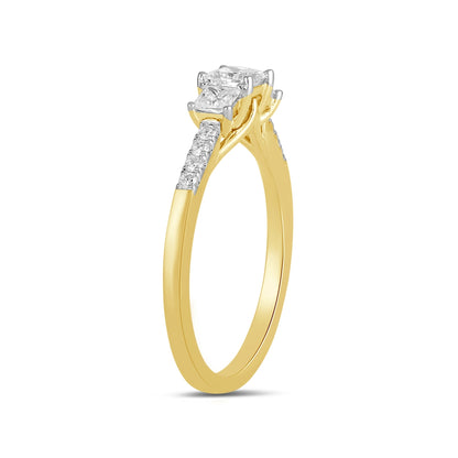 Adamante 3/4 ct. tw. Lab-Grown Princess Cut Diamond Trio Engagement Ring in 14K Yellow Gold front view