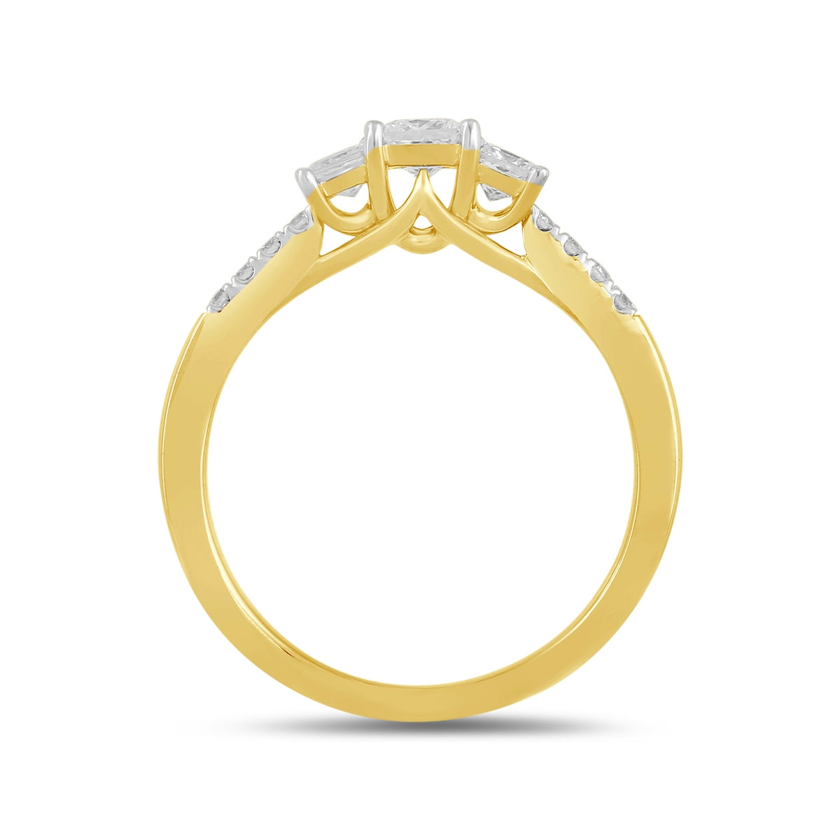 Adamante 3/4 ct. tw. Lab-Grown Princess Cut Diamond Trio Engagement Ring in 14K Yellow Gold side profile