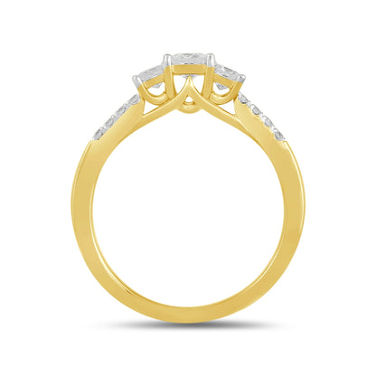 Adamante 3/4 ct. tw. Lab-Grown Princess Cut Diamond Trio Engagement Ring in 14K Yellow Gold side profile