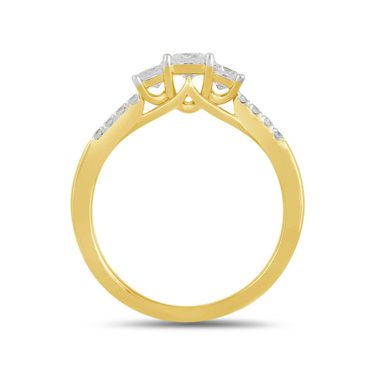 Adamante 3/4 ct. tw. Lab-Grown Princess Cut Diamond Trio Engagement Ring in 14K Yellow Gold side profile