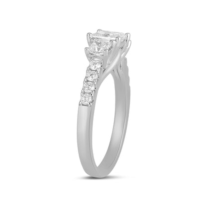 Adamante 1-1/2 ct. tw. Lab-Grown Princess Cut Diamond Trio Engagement Ring in 14K White Gold front view