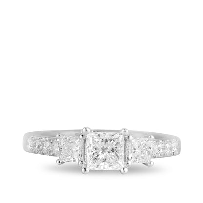 Adamante 1-1/2 ct. tw. Lab-Grown Princess Cut Diamond Trio Engagement Ring in 14K White Gold close-up detail