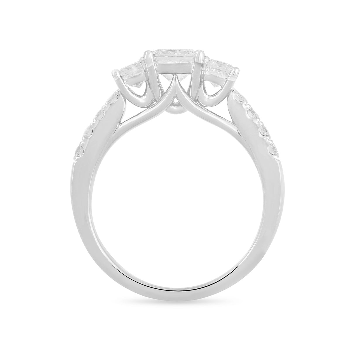 Adamante 1-1/2 ct. tw. Lab-Grown Princess Cut Diamond Trio Engagement Ring in 14K White Gold side profile