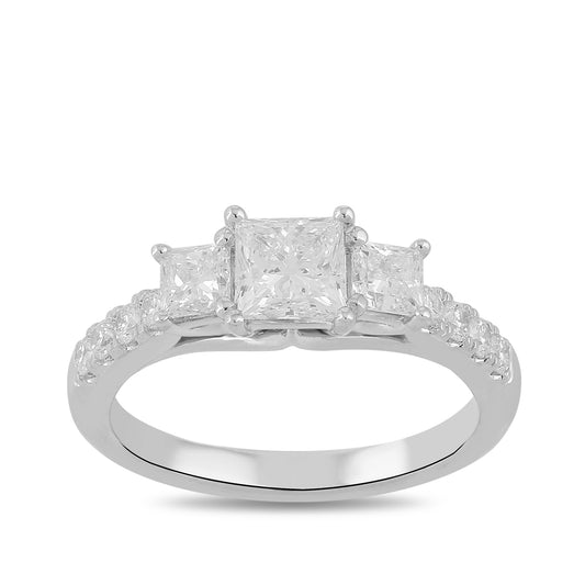 Adamante 1-1/2 ct. tw. Lab-Grown Princess Cut Diamond Trio Engagement Ring in 14K White Gold