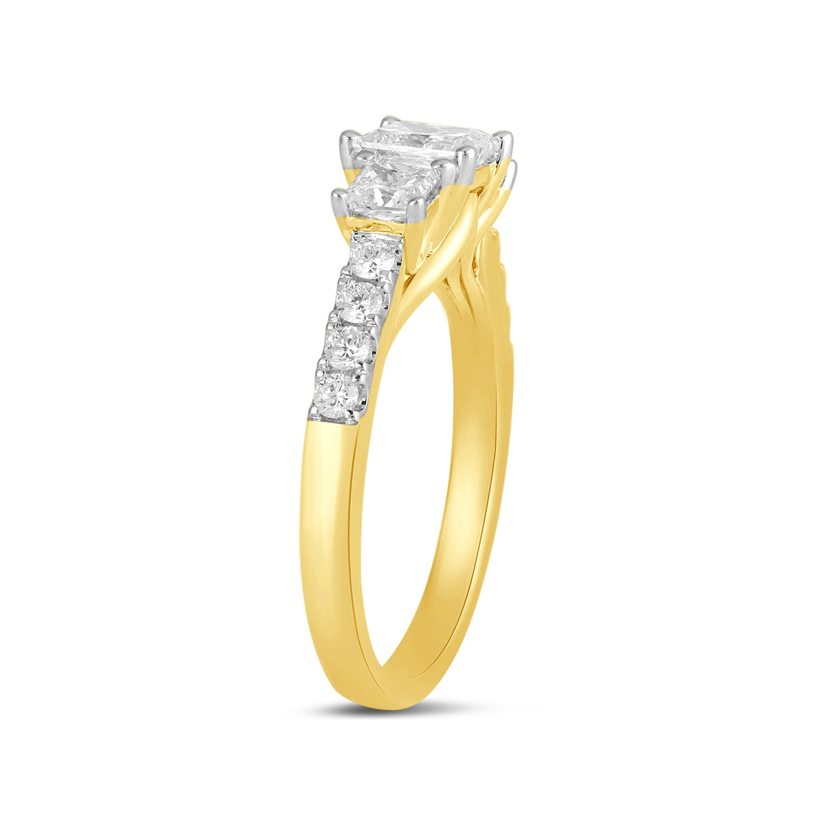 Adamante 1-1/2 ct. tw. Lab-Grown Princess Cut Diamond Trio Engagement Ring in 14K Yellow Gold front view