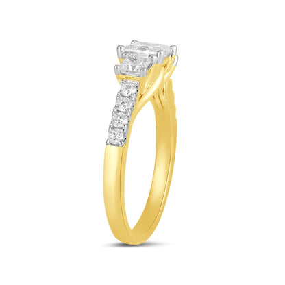Adamante 1-1/2 ct. tw. Lab-Grown Princess Cut Diamond Trio Engagement Ring in 14K Yellow Gold front view