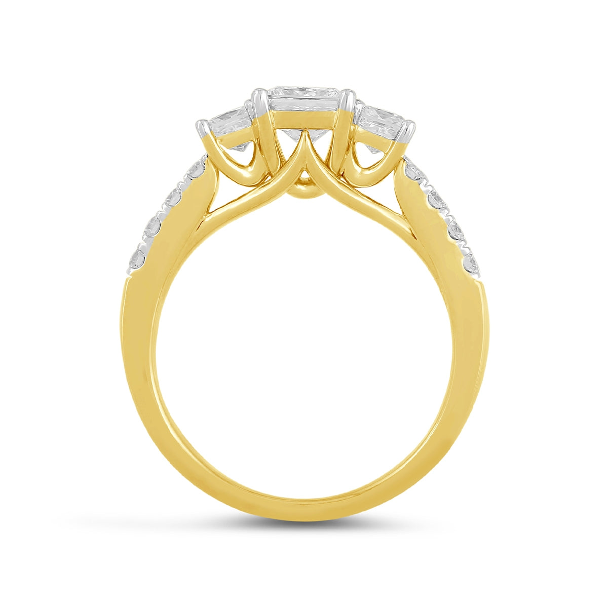 Adamante 1-1/2 ct. tw. Lab-Grown Princess Cut Diamond Trio Engagement Ring in 14K Yellow Gold side profile