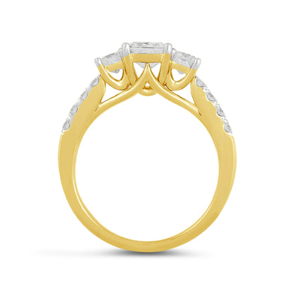 Adamante 1-1/2 ct. tw. Lab-Grown Princess Cut Diamond Trio Engagement Ring in 14K Yellow Gold side profile
