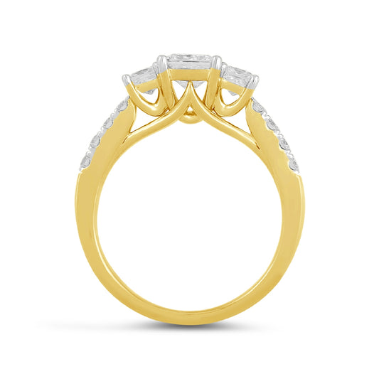 Adamante 1-1/2 ct. tw. Lab-Grown Princess Cut Diamond Trio Engagement Ring in 14K Yellow Gold side profile