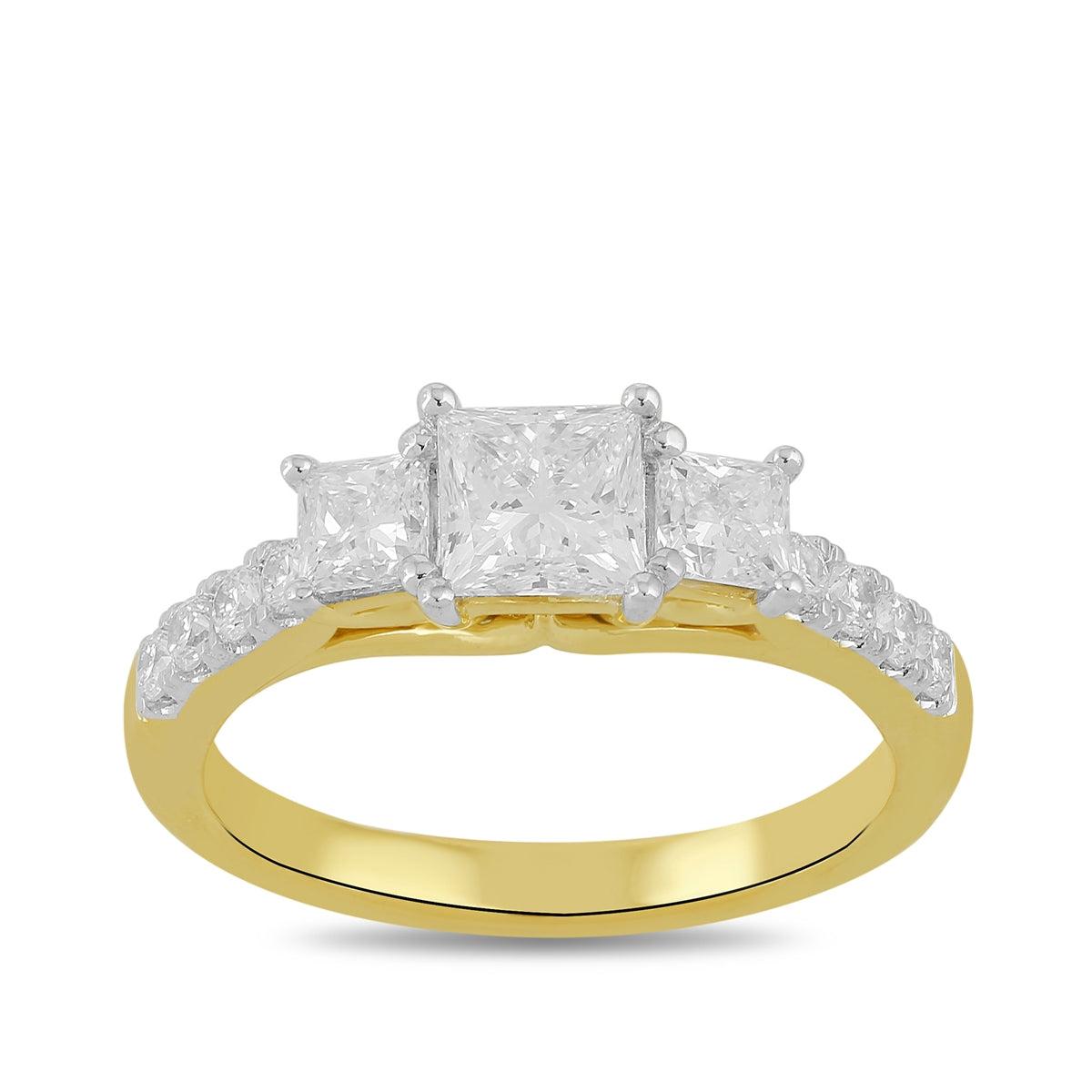 Adamante 1-1/2 ct. tw. Lab-Grown Princess Cut Diamond Trio Engagement Ring in 14K Yellow Gold