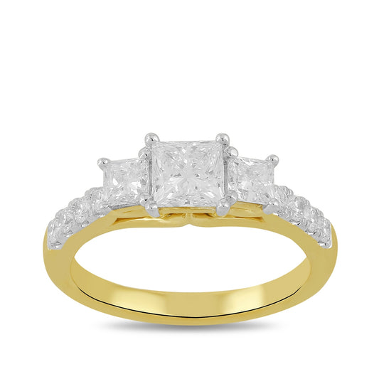 Adamante 1-1/2 ct. tw. Lab-Grown Princess Cut Diamond Trio Engagement Ring in 14K Yellow Gold