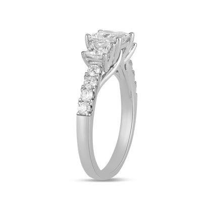 Adamante 1 ct. tw. Lab-Grown Princess Cut Diamond Trio Engagement Ring in 14K White Gold front view