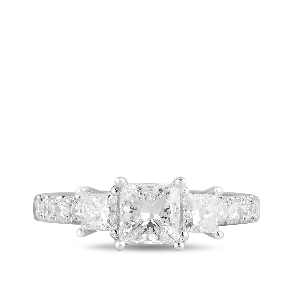 Adamante 1 ct. tw. Lab-Grown Princess Cut Diamond Trio Engagement Ring in 14K White Gold close-up detail