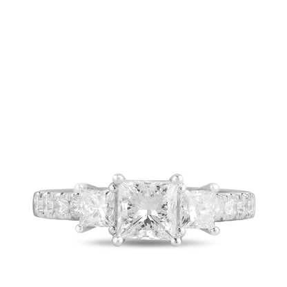 Adamante 1 ct. tw. Lab-Grown Princess Cut Diamond Trio Engagement Ring in 14K White Gold close-up detail