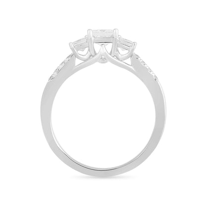 Adamante 1 ct. tw. Lab-Grown Princess Cut Diamond Trio Engagement Ring in 14K White Gold side profile