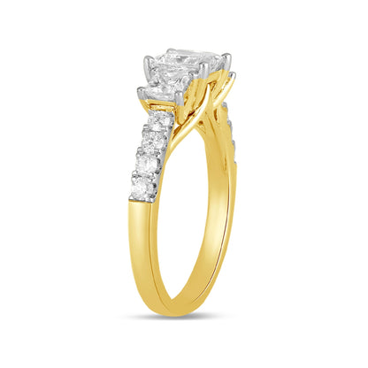 Adamante 1 ct. tw. Lab-Grown Princess Cut Diamond Trio Engagement Ring in 14K Yellow Gold front view