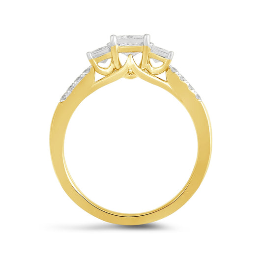 Adamante 1 ct. tw. Lab-Grown Princess Cut Diamond Trio Engagement Ring in 14K Yellow Gold side profile