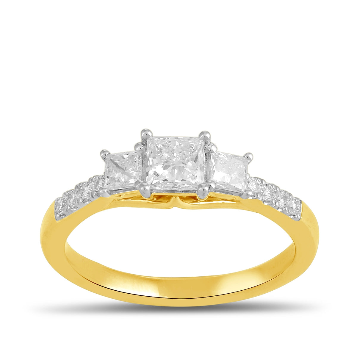 Adamante 1 ct. tw. Lab-Grown Princess Cut Diamond Trio Engagement Ring in 14K Yellow Gold