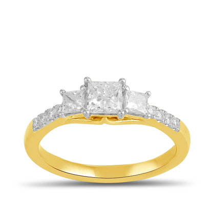 Adamante 1 ct. tw. Lab-Grown Princess Cut Diamond Trio Engagement Ring in 14K Yellow Gold