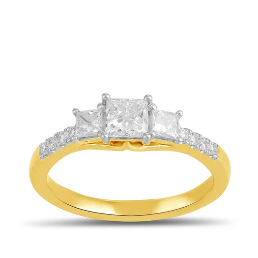 Adamante 1 ct. tw. Lab-Grown Princess Cut Diamond Trio Engagement Ring in 14K Yellow Gold