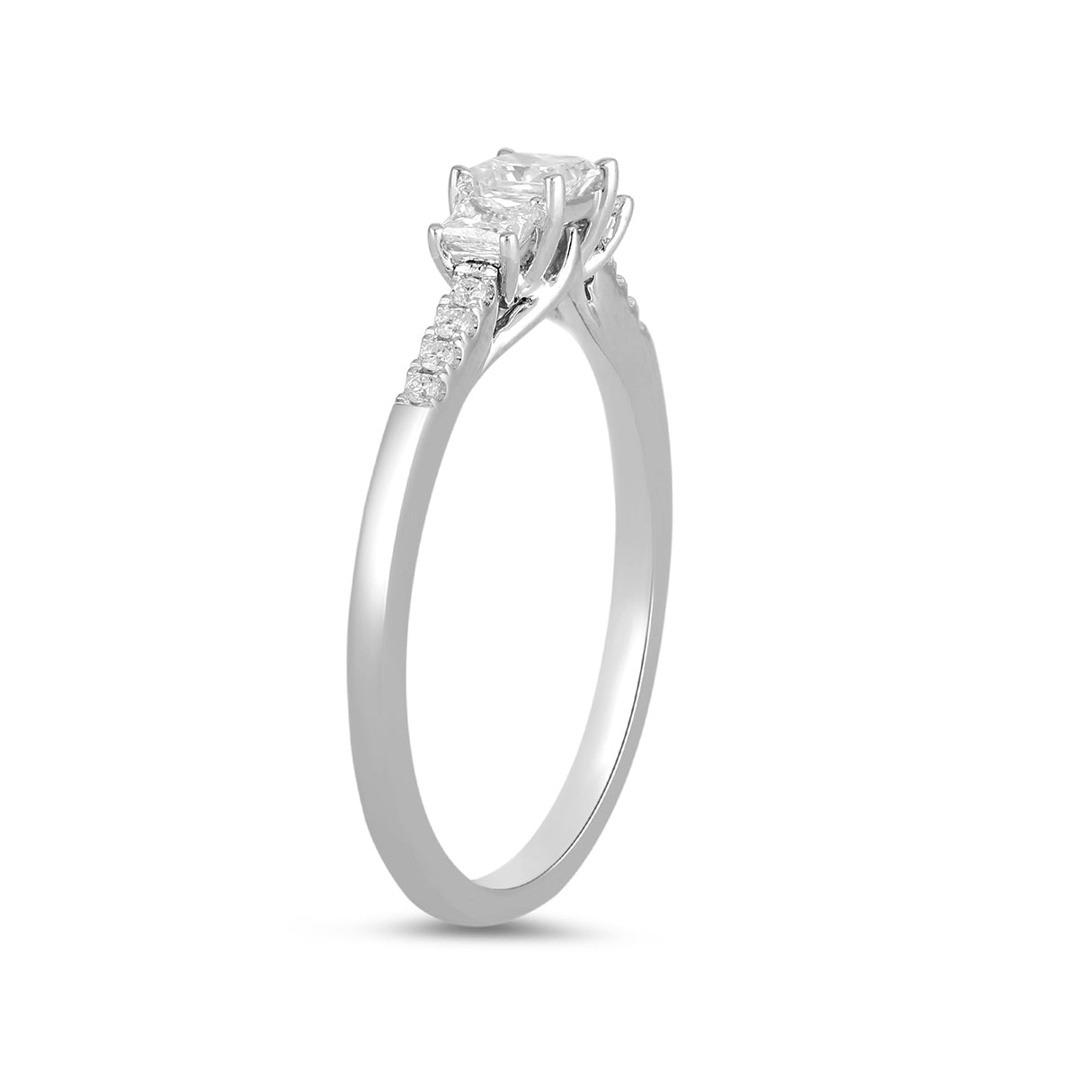 Adamante 1/2 ct. tw. Lab-Grown Princess Cut Diamond Trio Engagement Ring in 14K White Gold front view