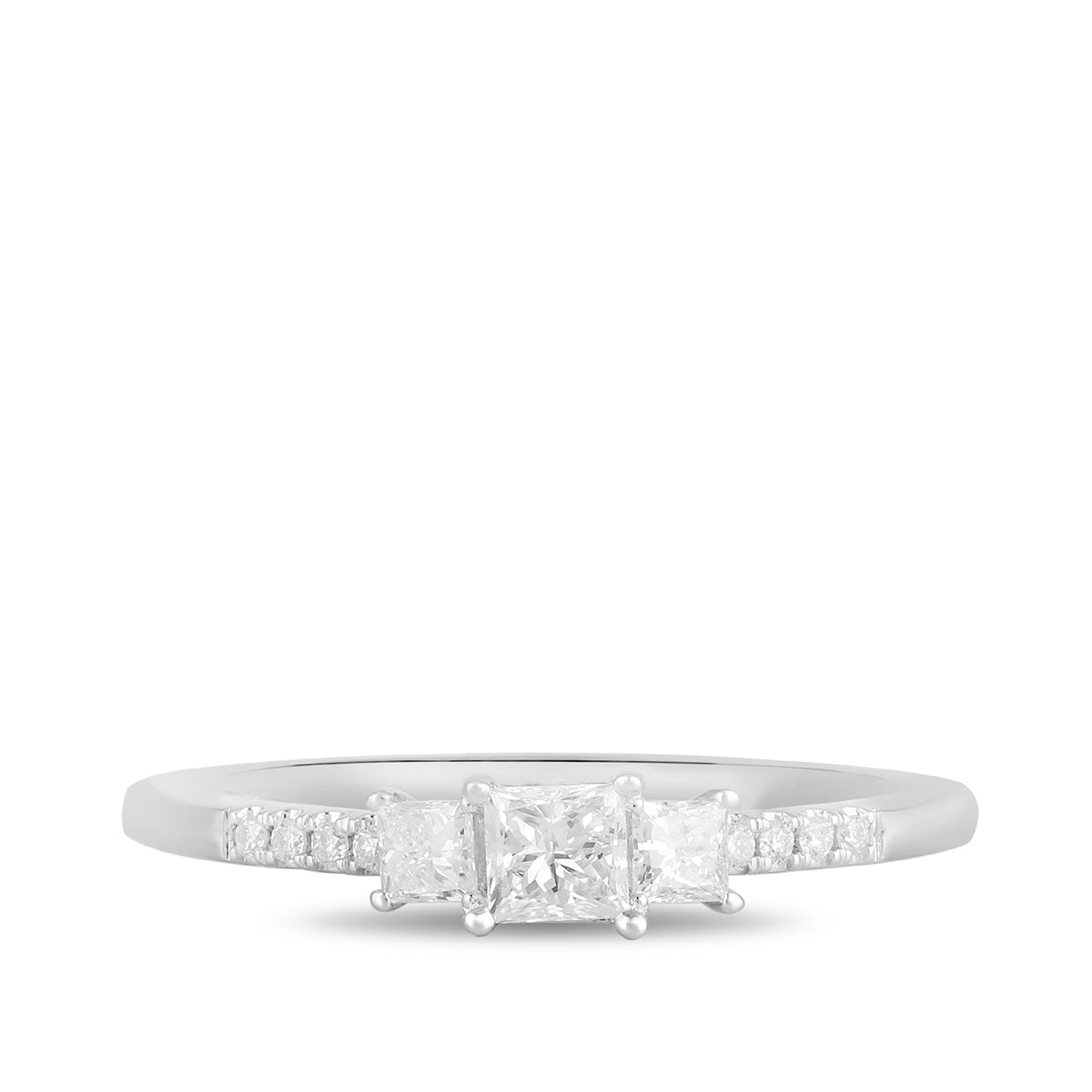 Adamante 1/2 ct. tw. Lab-Grown Princess Cut Diamond Trio Engagement Ring in 14K White Gold close-up detail