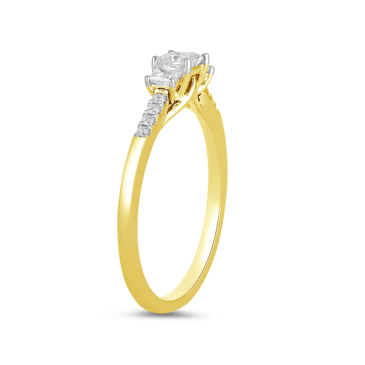 Adamante 1/2 ct. tw. Lab-Grown Princess Cut Diamond Trio Engagement Ring in 14K Yellow Gold front view