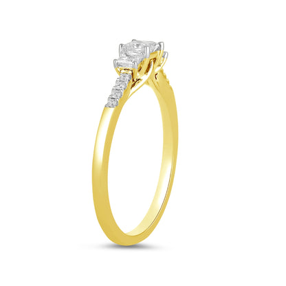 Adamante 1/2 ct. tw. Lab-Grown Princess Cut Diamond Trio Engagement Ring in 14K Yellow Gold front view
