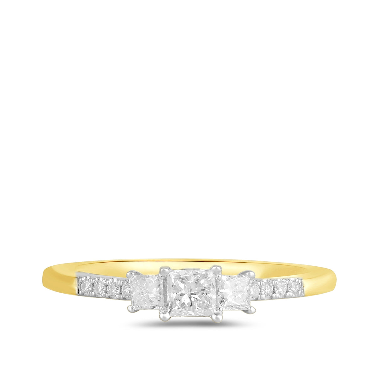 Adamante 1/2 ct. tw. Lab-Grown Princess Cut Diamond Trio Engagement Ring in 14K Yellow Gold close-up detail