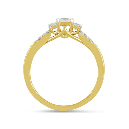 Adamante 1/2 ct. tw. Lab-Grown Princess Cut Diamond Trio Engagement Ring in 14K Yellow Gold side profile