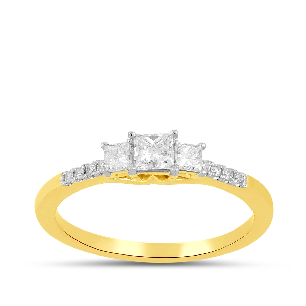 Adamante 1/2 ct. tw. Lab-Grown Princess Cut Diamond Trio Engagement Ring in 14K Yellow Gold
