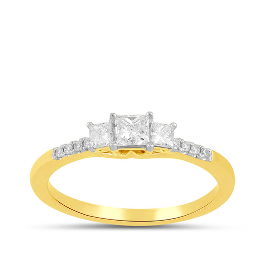 Adamante 1/2 ct. tw. Lab-Grown Princess Cut Diamond Trio Engagement Ring in 14K Yellow Gold
