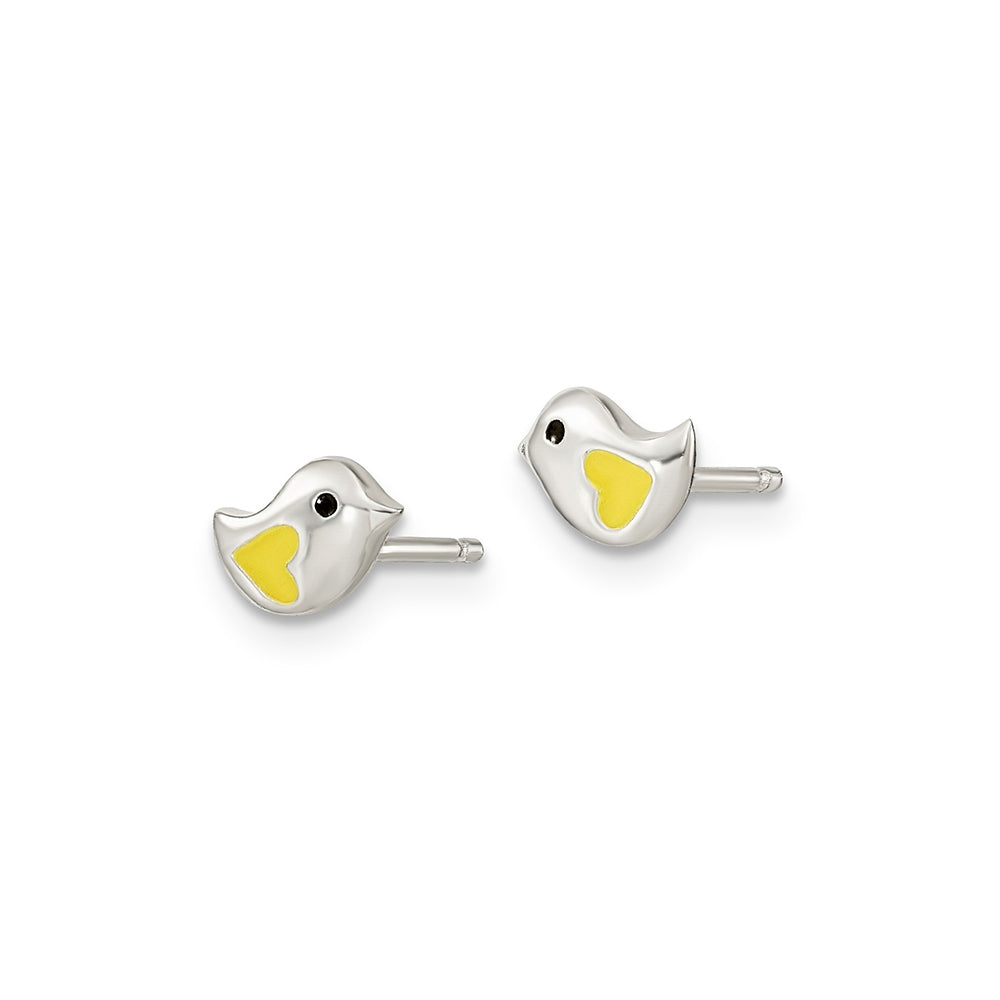 Children's Enamel Bird Pendant & Earring Set in Sterling Silver close-up detail