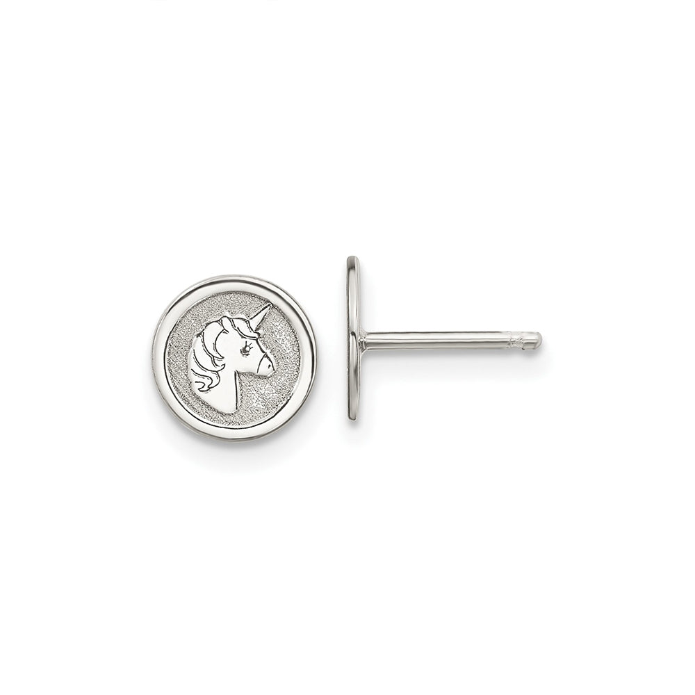 Children's Unicorn Circle Pendant & Earring Set in Sterling Silver front view