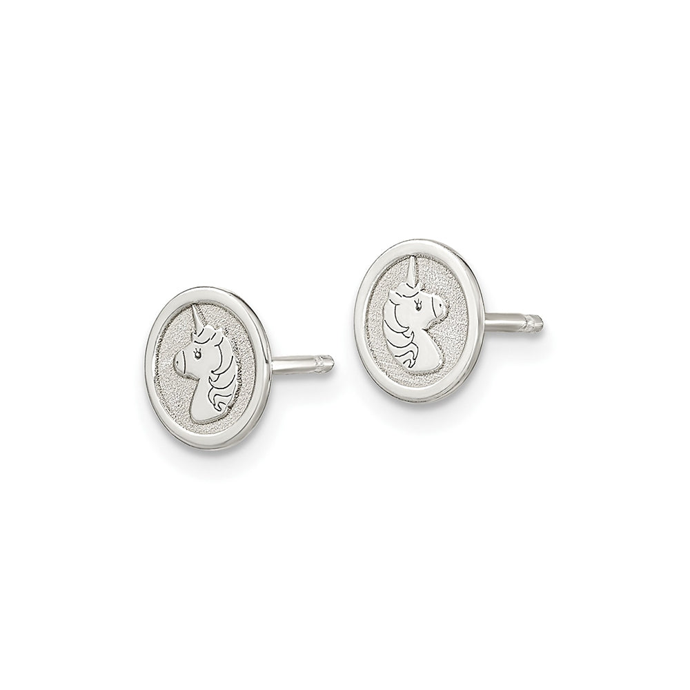 Children's Unicorn Circle Pendant & Earring Set in Sterling Silver close-up detail