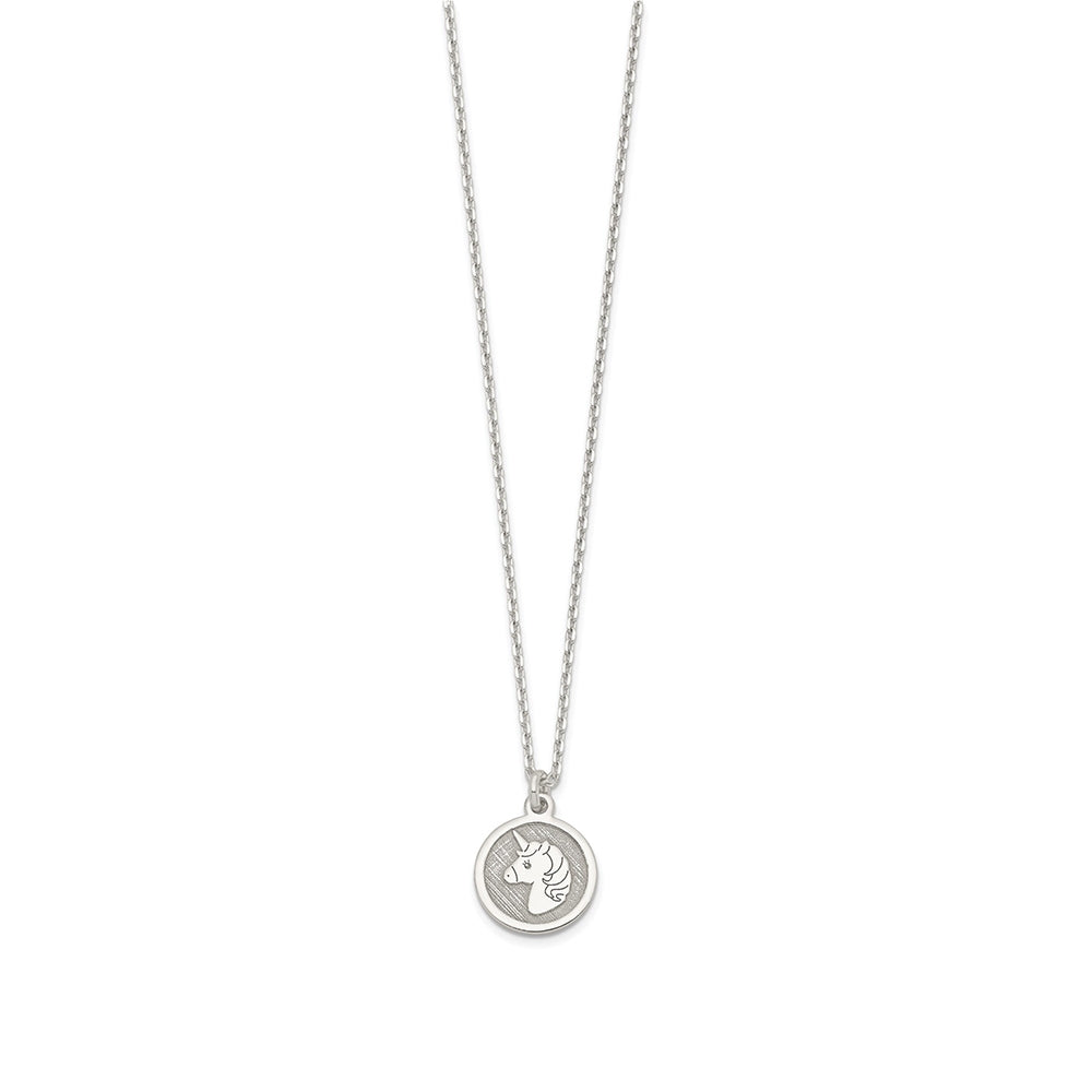 Children's Unicorn Circle Pendant & Earring Set in Sterling Silver side profile
