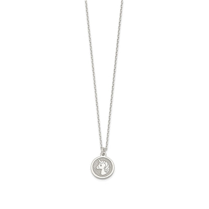 Children's Unicorn Circle Pendant & Earring Set in Sterling Silver side profile