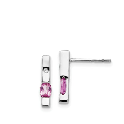 Pink Tourmaline & Diamond Accent Bar Earrings in Rhodium Plated Sterling Silver