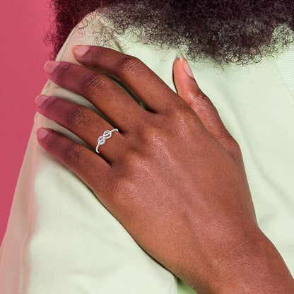 Love Knot Diamond Accent Infinity Knot Ring in Rhodium Plated Sterling Silver close-up detail