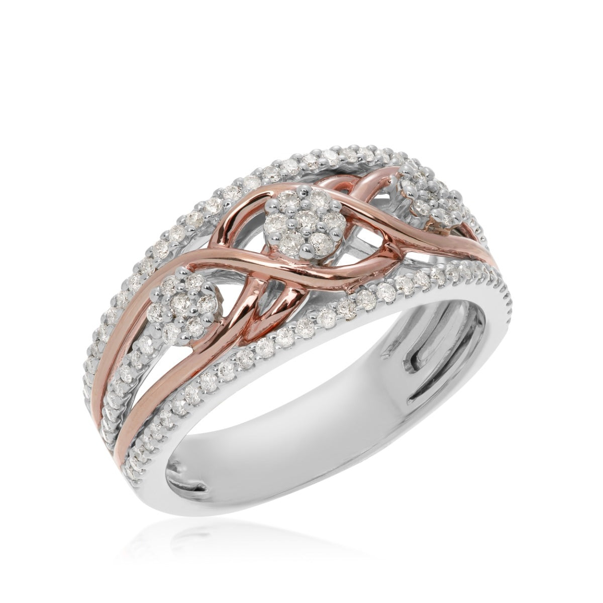 3/8 ct. tw. Diamond Cluster Ring with Braided Center in 10K White & Pink Gold front view