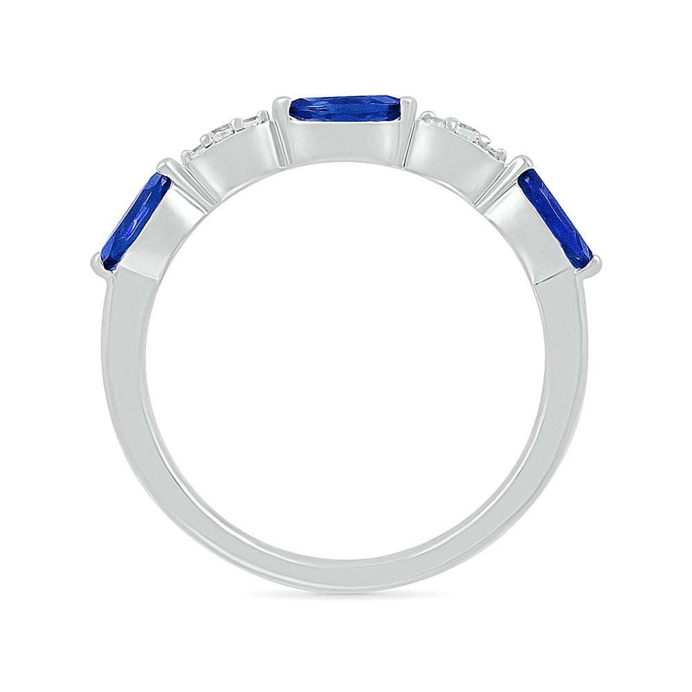 Created Marquise Sapphire & Diamond Accent Stackable Ring in 10K White Gold front view