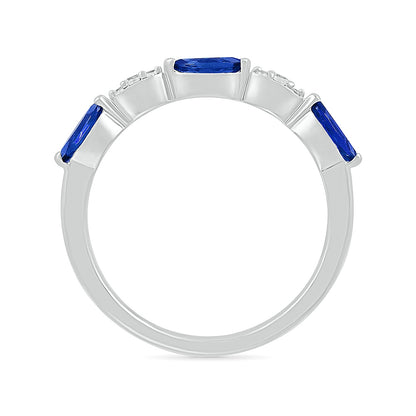 Created Marquise Sapphire & Diamond Accent Stackable Ring in 10K White Gold front view