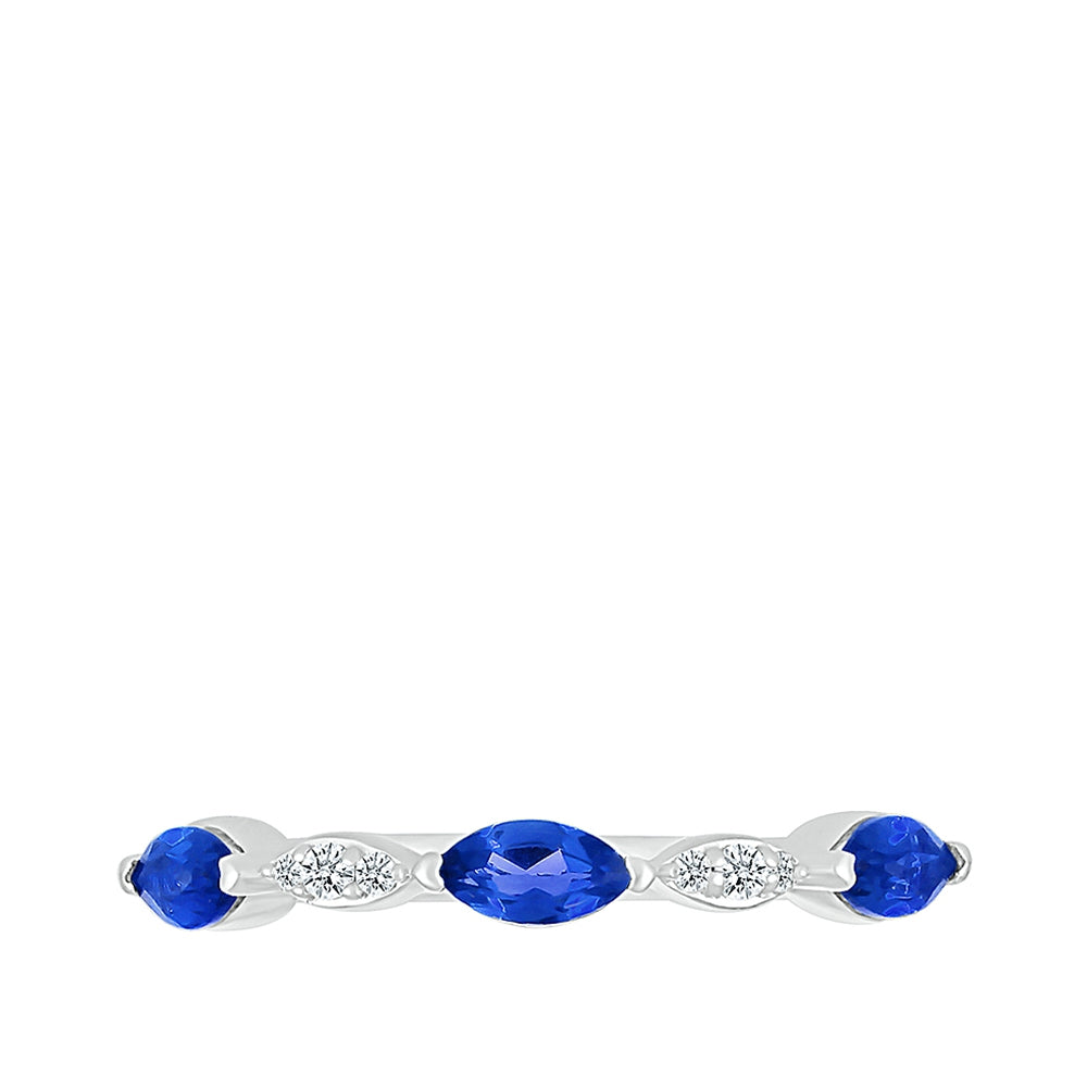 Created Marquise Sapphire & Diamond Accent Stackable Ring in 10K White Gold close-up detail