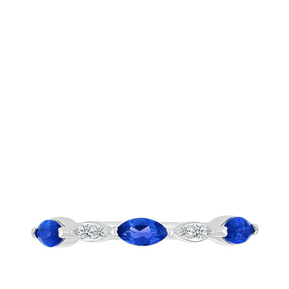Created Marquise Sapphire & Diamond Accent Stackable Ring in 10K White Gold close-up detail