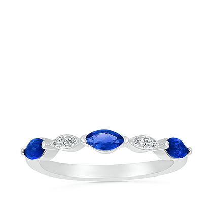 Created Marquise Sapphire & Diamond Accent Stackable Ring in 10K White Gold