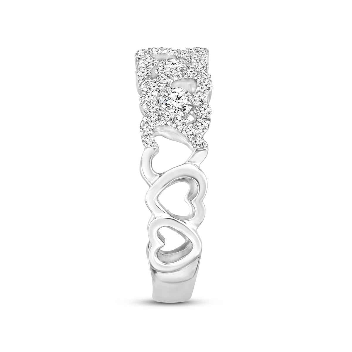 3/8 ct. tw. Round Diamond with Heart-Shaped Halo Ring in 14K White Gold close-up detail