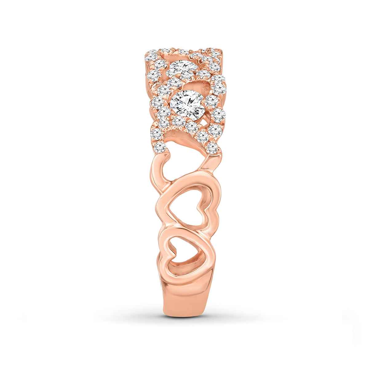 3/4 ct. tw. Round Diamond with Heart-Shaped Halo Ring in 14K Pink Gold close-up detail