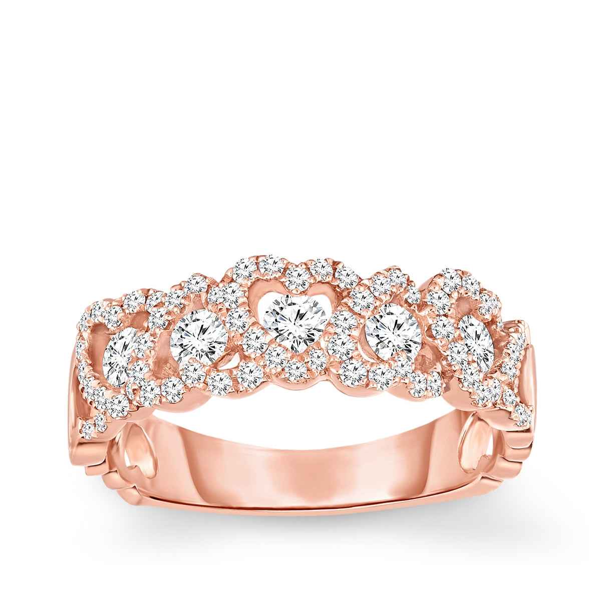 3/4 ct. tw. Round Diamond with Heart-Shaped Halo Ring in 14K Pink Gold