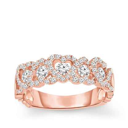3/4 ct. tw. Round Diamond with Heart-Shaped Halo Ring in 14K Pink Gold