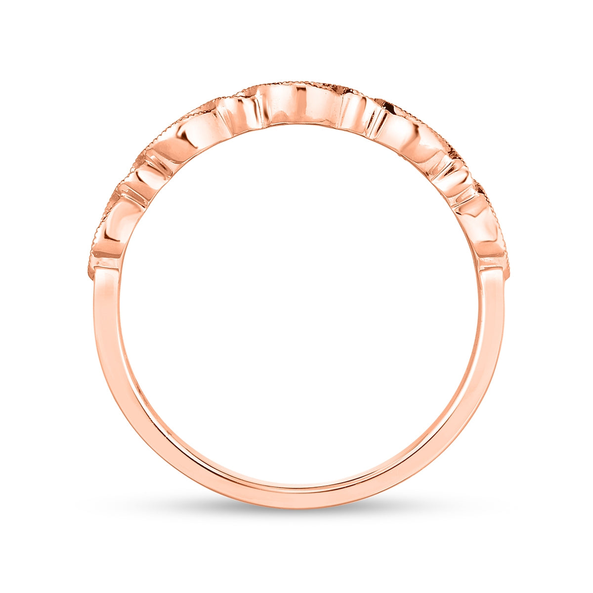 Perfect Match 1/5 ct. tw. Round Diamond Twist Milgrain Stackable Anniversary Ring in 10K Pink Gold front view